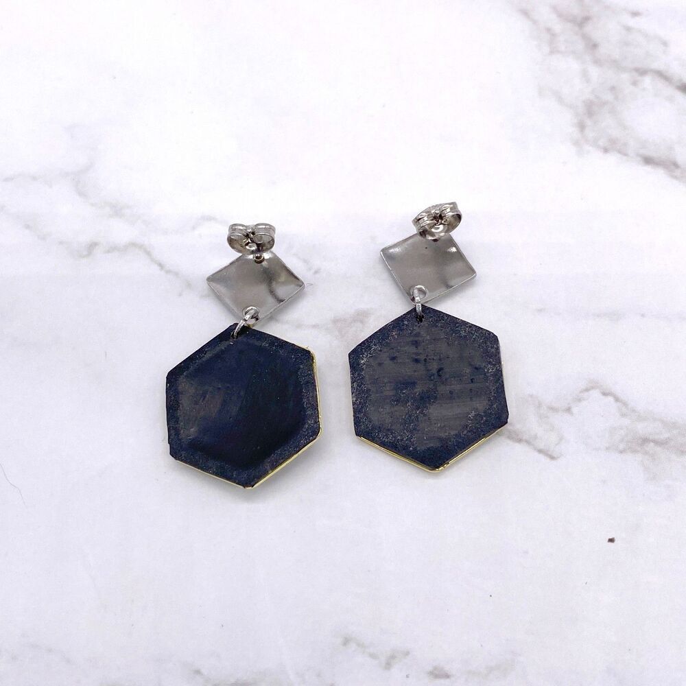 Black Holographic Celestial Crescent Moon Dangle Stud Earrings - Picture 14 of 15